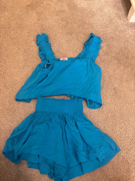 House Of Wallace Other - Teens Bright Turquoise Ruffled Tank and Skirt Set